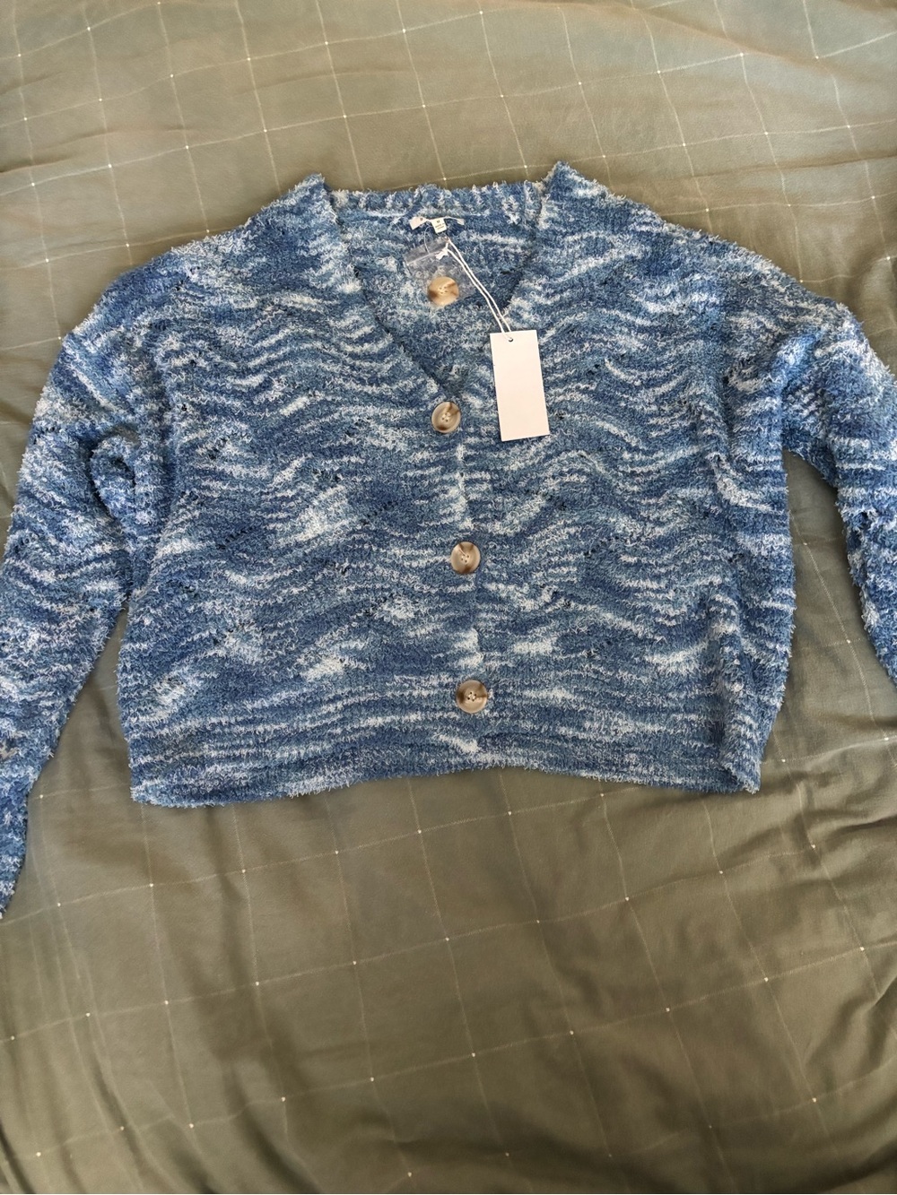 Cozy Blue Marled V-Neck Button Cardigan